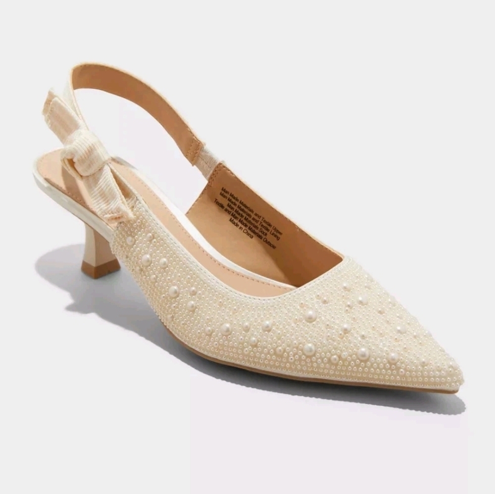 a new day Pearl Embellished Tan Heels